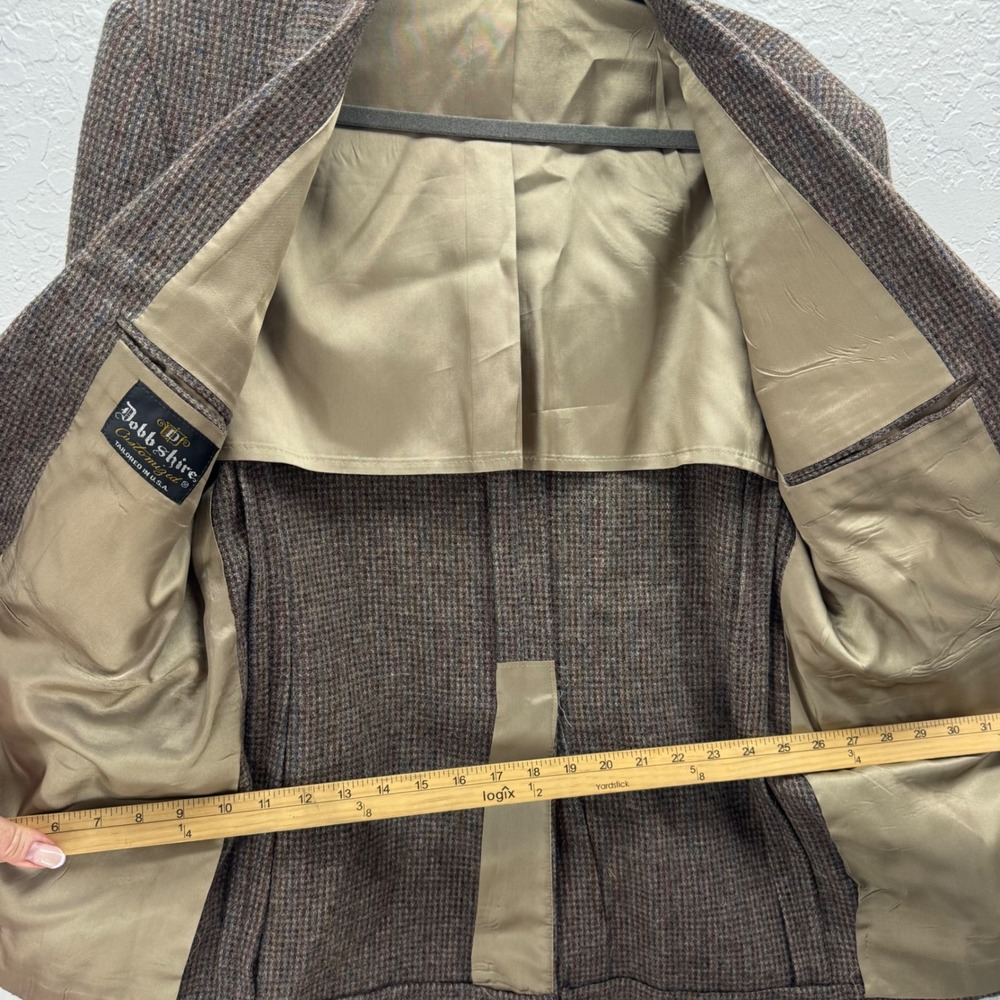 Dobbshire Custom Tailored Wool Tweed Blazer Men 40S Brown Plaid USA Made - Picture 4 of 12